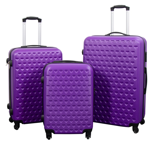 Kofferset - 3 stuks Hardcase koffers aanbieding - Paarse koffer met hartjes