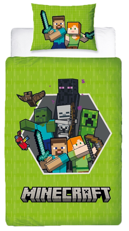 Minecraft beddengoed - 150x210 cm - 2-in-1 ontwerp - 100% katoenen beddengoed