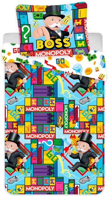 Beddengoed voor kinderen - 140x200 cm - Monopoly beddengoedset - Omkeerbaar dekbedovertrek van 100% katoen