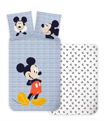 Junior beddengoed 100x140cm - Gestreept Mickey Mouse bedset - 100% katoen