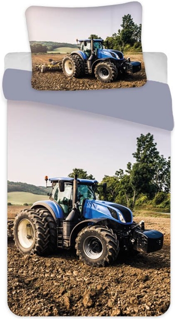 Tractor junior beddengoed 100x140 cm - beddengoedset met blauwe tractor - 2-in-1 ontwerp - 100% katoen