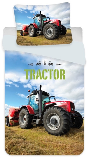 Tractor junior beddengoed 100x140 cm - beddengoedset met rode tractor - 2-in-1 design - 100% katoen