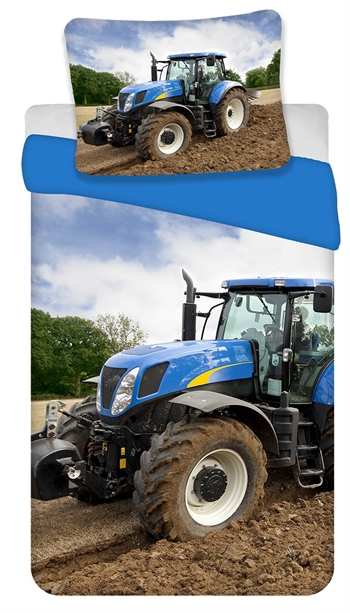 Tractor beddengoed - 140x200 cm - set met blauwe tractor - 100% katoen