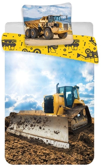 Junior beddengoed 100x140 cm - Bulldozer - beddengoedset met \'graafmachine\' - 2-in-1 ontwerp - 100% katoen