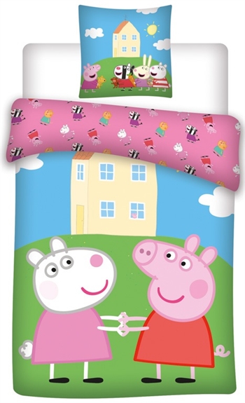 Peppa Pig beddengoed - 150x210 cm - Peppa Pig en Suzy Schaap - Beddenset met 2-in-1 ontwerp - 100% katoen