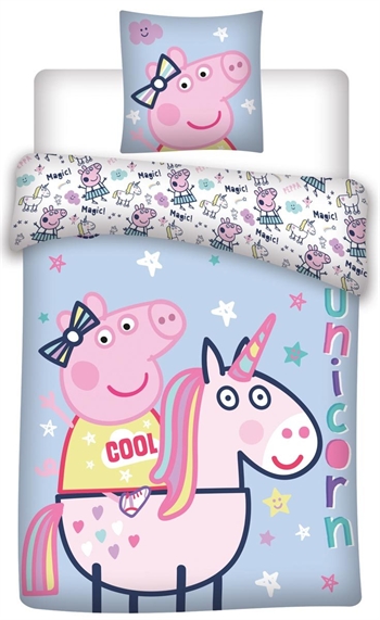 Peppa Pig beddengoed - 140x200 cm - Peppa Pig op eenhoorn beddengoedset - 2 in 1 ontwerp - Beddengoed van 100% katoen