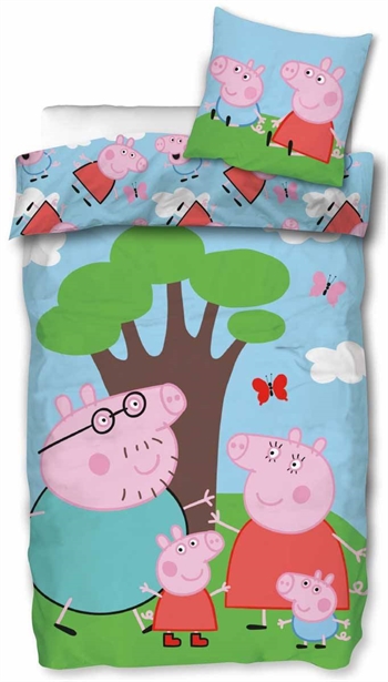 Junior beddengoed - Peppa Pig - 100x140 cm - Vader Pig en Moeder Pig - 2 in 1 ontwerp - 100% katoen