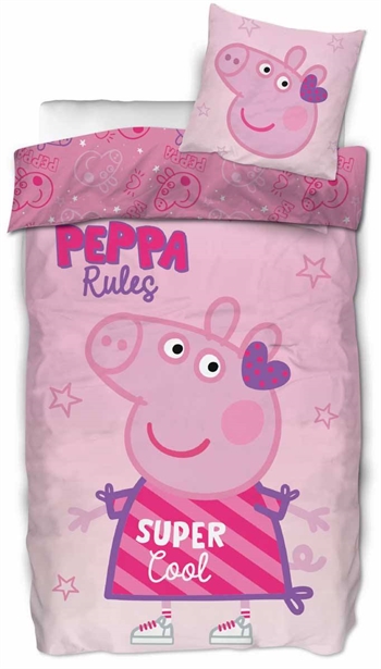 Junior beddengoed - 100x140 cm - Peppa Pig - Super Cool - 2 in 1 design - 100% katoen beddengoedset