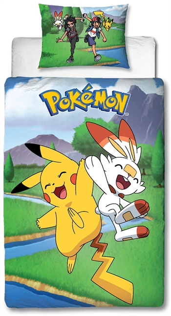 Pokemon beddengoed - 140x200 cm - Scorbunny, Hau, Pikachu en Ash - 2 in 1 beddengoedset - Dekbedovertrek van 100% katoen