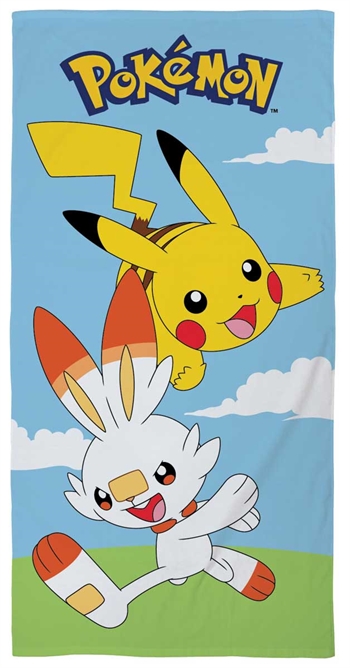 Pokemon handdoek - 70x140 cm - Kinderhanddoek met Pikachu en Scorbunny - Badhanddoek 100% katoen