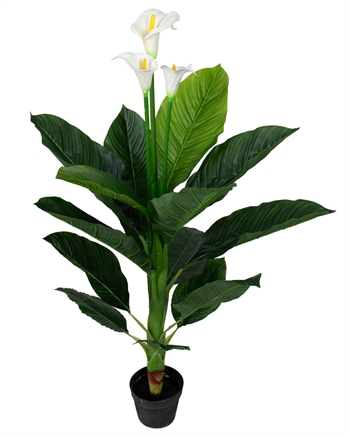 Kunstplant - Hoogte 120 cm - Decoratieve Calla met 3 prachtige witte bloemen