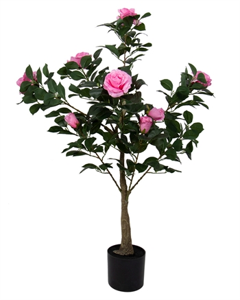 Kunstrozenboom 110 cm hoog - Met roze rozen en mooie details