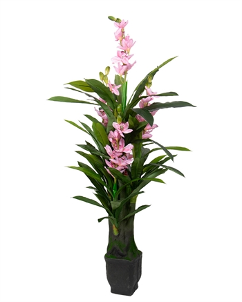 Kunstorchidee 165 cm - 3 roze bloemen - Cymbidium orchidee