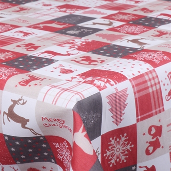 Textiel tafelzeil - Rol van 30 meter - Geruit met diverse kerstmotieven - 140 cm breed